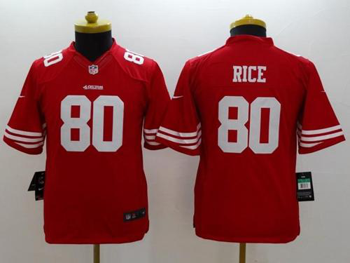 Nike San Francisco 49ers #80 Jerry Rice Red Team Color Youth Stitched NFL Limited Jersey