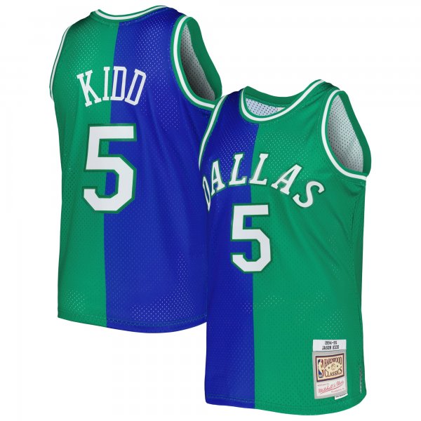 Men's Dallas Mavericks Jason Kidd Mitchell & Ness Blue/Green Hardwood Classics 1994/95 Split Swingman Jersey