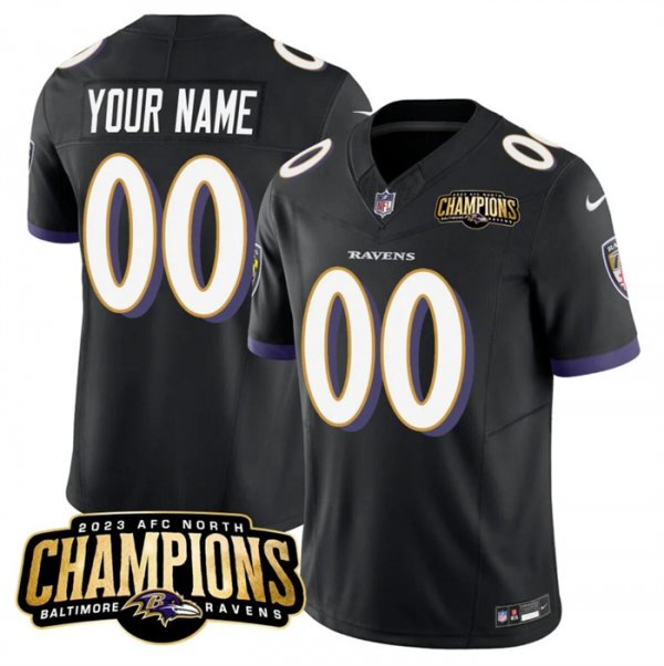 Men's Baltimore Ravens Active Player Custom Black 2023 F.U.S.E. AFC North Champions Vapor Limited NFL Jersey