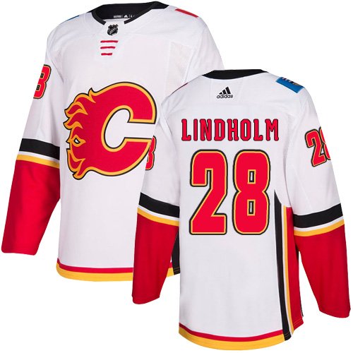 Adidas Calgary Flames #28 Elias Lindholm White Road Stitched NHL Jersey