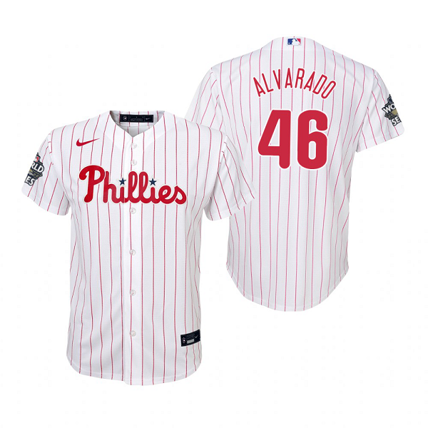 Youth Philadelphia Phillies Jose Alvarado White 2022 World Series Cool Base Jersey