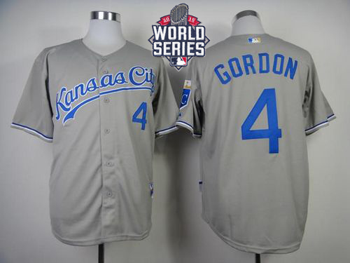 Kansas City Royals #4 Alex Gordon Grey Cool Base W/2015 World Series Patch Stitched MLB Jersey