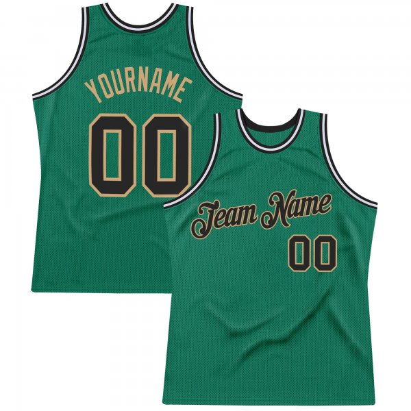 Men's Custom Kelly Green Black-Old Gold Authentic Throwback Basketball Jersey