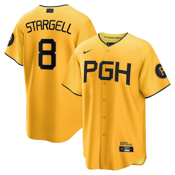 Men's Pittsburgh Pirates#8 Willie Stargell Nike Gold 2023 City Connect Cool Base Player Jersey