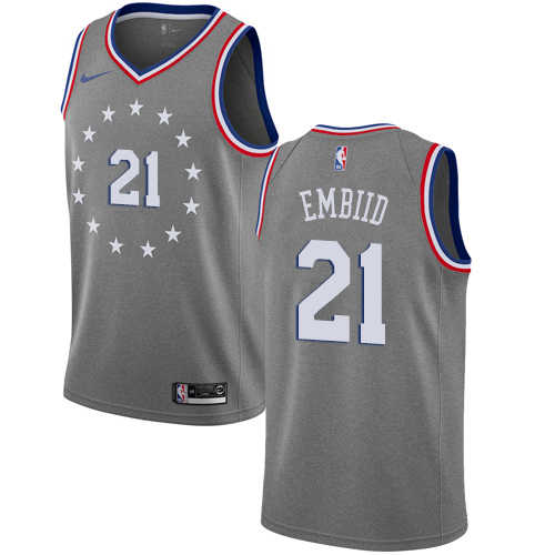 Men's Nike Philadelphia 76ers #21 Joel Embiid Gray Swingman City Edition 2018/19 NBA Jersey