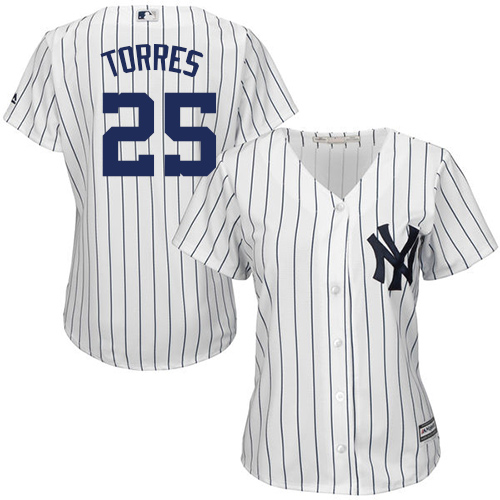 New York Yankees #25 Gleyber Torres White Strip Home Women's Stitched MLB Jersey