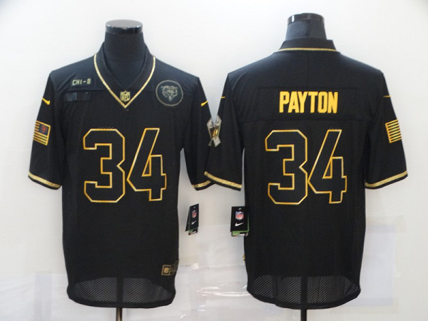 Men's Chicago Bears #34 Walter Payton Black Gold 2020 Salute To Service Stitched NFL Nike Limited Jersey