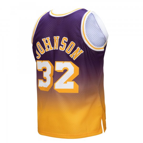 Men's Los Angeles Lakers Magic Johnson Mitchell & Ness Gold/Purple 1984/85 Hardwood Classics Fadeaway Swingman Player Jersey