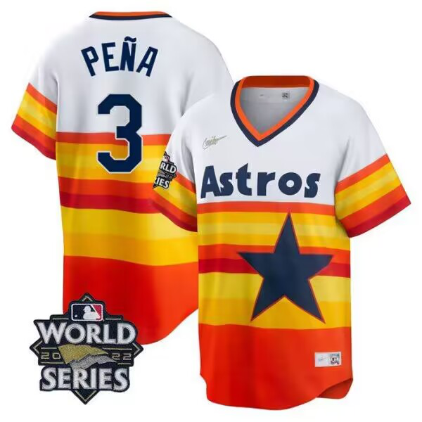 Men's Houston Astros #3 Jeremy Pena 2022 World Series Rainbow Stitched MLB Jersey