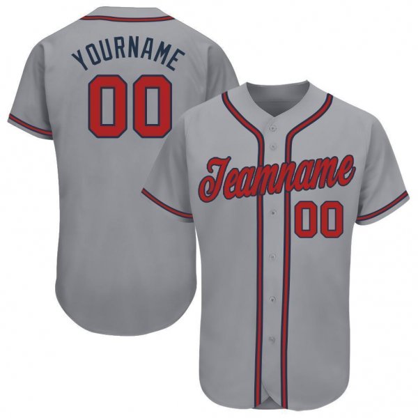 Men's Custom Gray Red-Navy Baseball Jersey