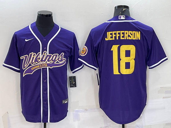 Men's Minnesota Vikings #18 Justin Jefferson Purple Stitched Baseball Cool Base Jersey