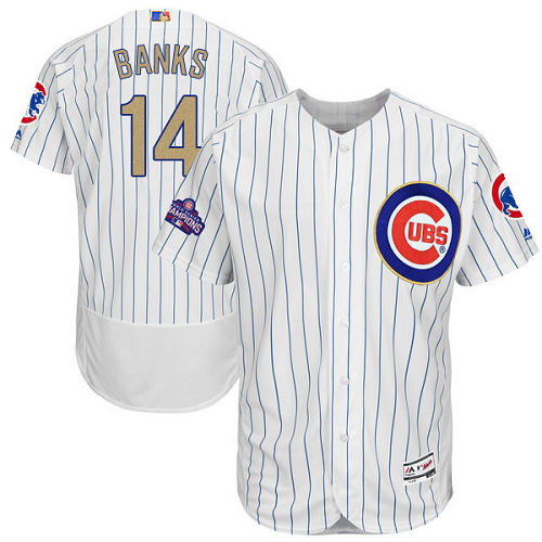 Chicago Cubs #14 Ernie Banks Majestic White 2017 Gold Program Flex Base Stitched Men's Jersey